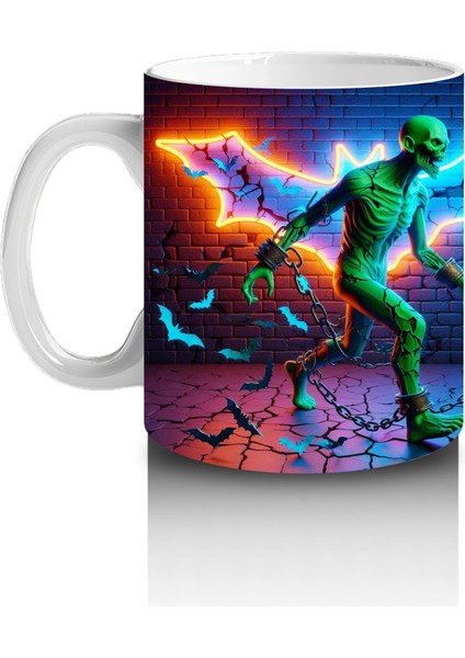 Yıldırım Efektli Dans Eden Cadı Figürlü Renkli Cadılar Bayramı Baskılı Kupa Bardak fiyatları