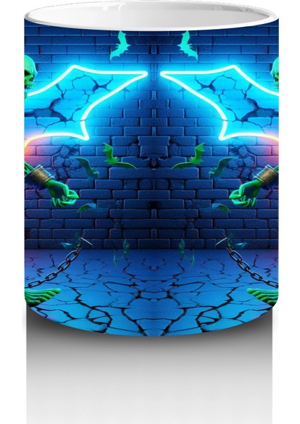 Yıldırım Efektli Dans Eden Cadı Figürlü Renkli Cadılar Bayramı Baskılı Kupa Bardak modelleri