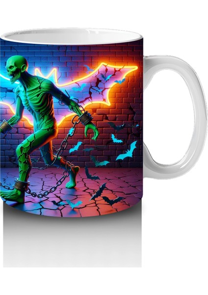 Yıldırım Efektli Dans Eden Cadı Figürlü Renkli Cadılar Bayramı Baskılı Kupa Bardak fırsatları