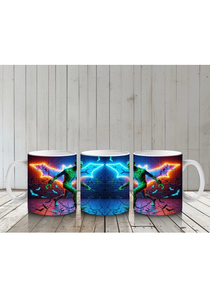 Yıldırım Efektli Dans Eden Cadı Figürlü Renkli Cadılar Bayramı Baskılı Kupa Bardak