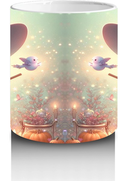 Büyü Kitabı Tutan Sevimli Cadı Kız Figürlü Çocuklara Özel Cadılar Bayramı Baskılı Kupa Bardak modelleri