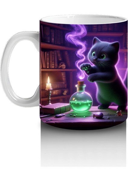 Iksir Kazanı Başında Yeşil Alevlerle Büyü Yapan Cadı Figürlü Cadılar Bayramı Baskılı Kupa Bardak fiyatları