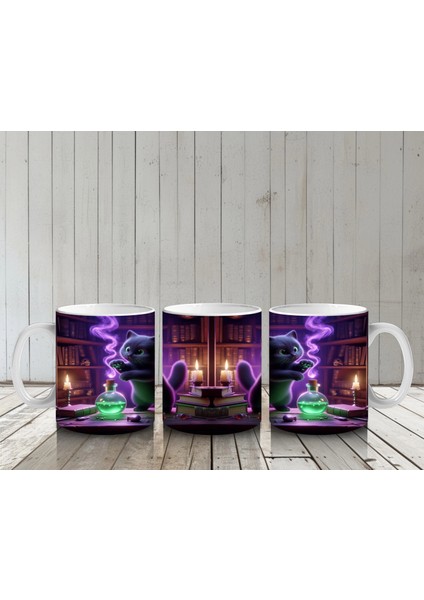 Iksir Kazanı Başında Yeşil Alevlerle Büyü Yapan Cadı Figürlü Cadılar Bayramı Baskılı Kupa Bardak