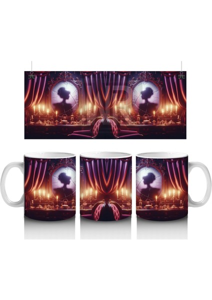 Alevli Gözlerle Bakan Devasa Kafatası Figürlü Korku Temalı Cadılar Bayramı Baskılı Kupa Bardak