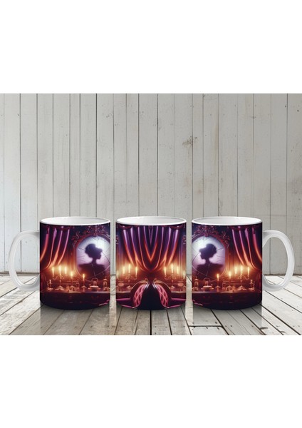 Alevli Gözlerle Bakan Devasa Kafatası Figürlü Korku Temalı Cadılar Bayramı Baskılı Kupa Bardak