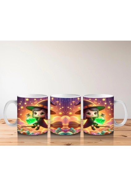 Şeker Sepetli Cadı Kız Figürlü Sevimli Cadılar Bayramı Baskılı Kupa indirimleri