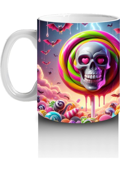 Neon Renkli Hayalet Figürlü Renkli Halka Içinde Cadılar Bayramı Baskılı Kupa Bardak fiyatları