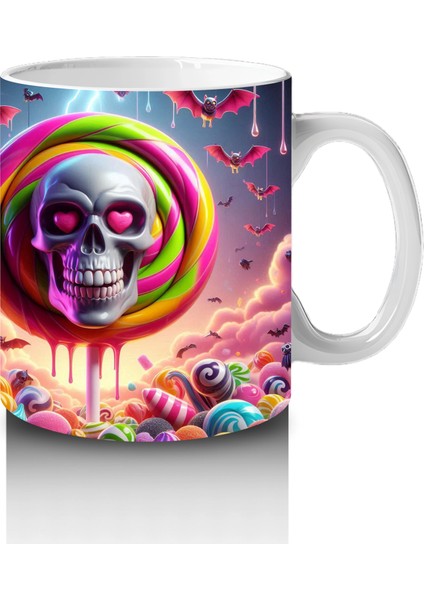 Neon Renkli Hayalet Figürlü Renkli Halka Içinde Cadılar Bayramı Baskılı Kupa Bardak fırsatları