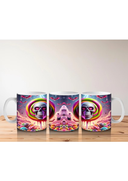 Neon Renkli Hayalet Figürlü Renkli Halka Içinde Cadılar Bayramı Baskılı Kupa Bardak indirimleri