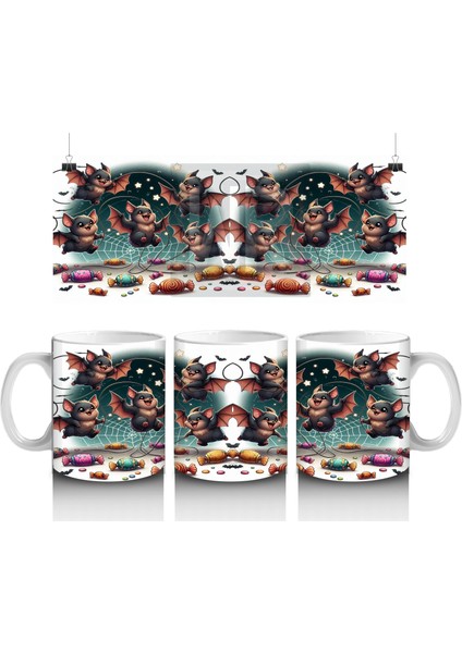 Şeker Toplayan Cadılar Figürlü Renkli Cadılar Bayramı Baskılı Kupa Bardak