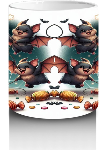 Şeker Toplayan Cadılar Figürlü Renkli Cadılar Bayramı Baskılı Kupa Bardak modelleri