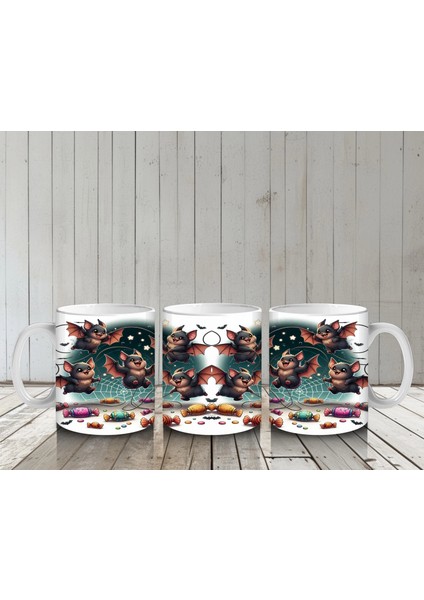 Şeker Toplayan Cadılar Figürlü Renkli Cadılar Bayramı Baskılı Kupa Bardak