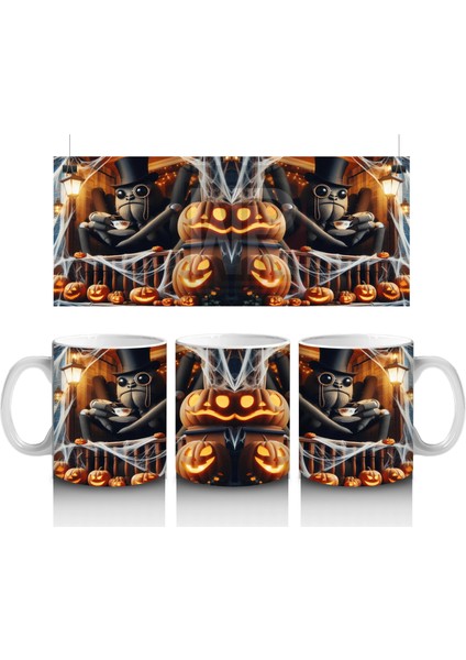 Karanlıkta Balkabağı ve Baykuş Figürlü Gotik Cadılar Bayramı Baskılı Kupa Bardak