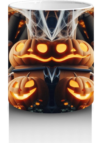 Karanlıkta Balkabağı ve Baykuş Figürlü Gotik Cadılar Bayramı Baskılı Kupa Bardak modelleri