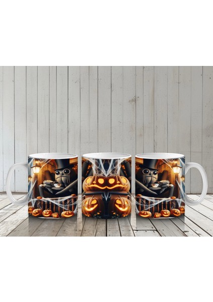 Karanlıkta Balkabağı ve Baykuş Figürlü Gotik Cadılar Bayramı Baskılı Kupa Bardak