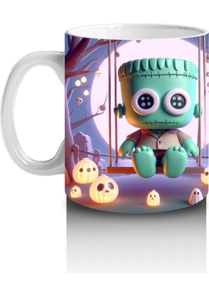 Ay Işığında Şeker Sepetli Zombi Çocuk Figürlü Eğlenceli Cadılar Bayramı Baskılı Kupa Bardak fiyatları