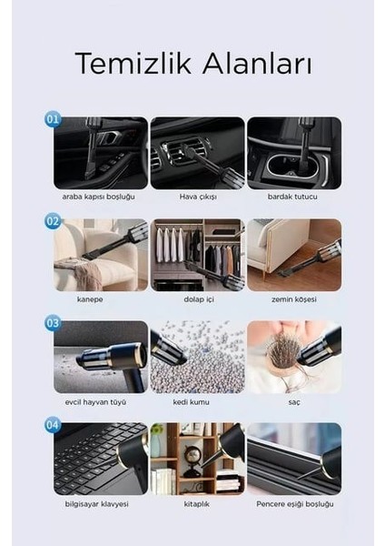 Mini Çok Fonksiyonlu Üflemeli ve Süpürmeli Şarjlı Ev ve Araç Süpürgesi El Süpürgesi 55000 Pa modelleri