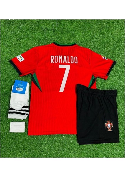 Portekiz Ronaldo Kırmızı Yeni Sezon Çocuk Iç Saha Forması 4 Parça