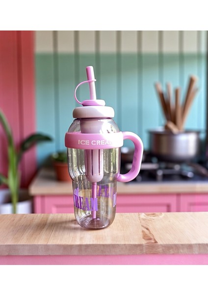 1300 ml Kulplu Suluk Matara Detox ve Soğuk Içecek Şişesi Pipetli Suluk Taşınabilir Bpa Içermez Mor