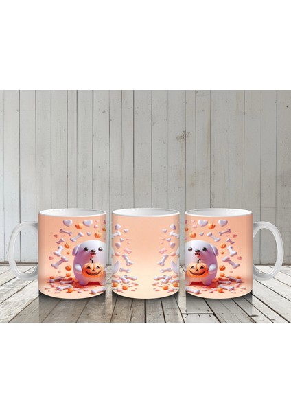 Pamuk Şeker Desenli Sevimli Cadı Figürlü Renkli Cadılar Bayramı Baskılı Kupa Bardak