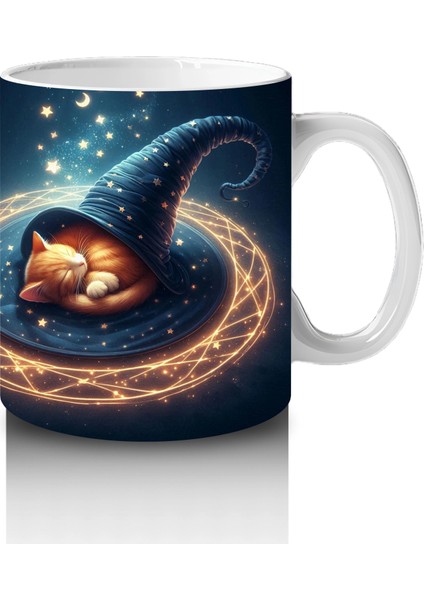 Sihirli Şapkalı Kedi Figürlü Işıltılı Halloween Baskılı Kupa fırsatları