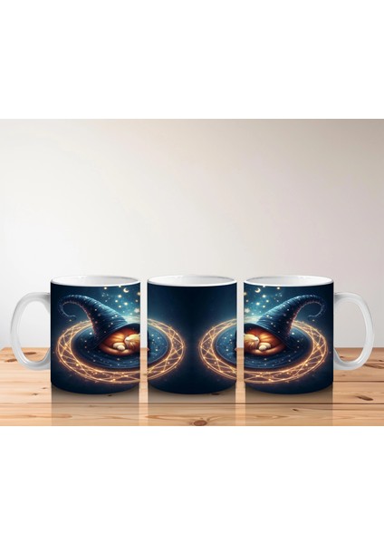 Sihirli Şapkalı Kedi Figürlü Işıltılı Halloween Baskılı Kupa indirimleri