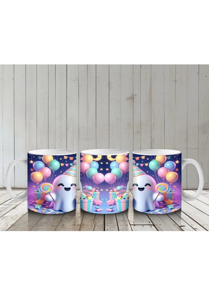 Renkli Neon Işıklarla Süslenmiş Sevimli Hayalet Figürlü Cadılar Bayramı Baskılı Kupa Bardak