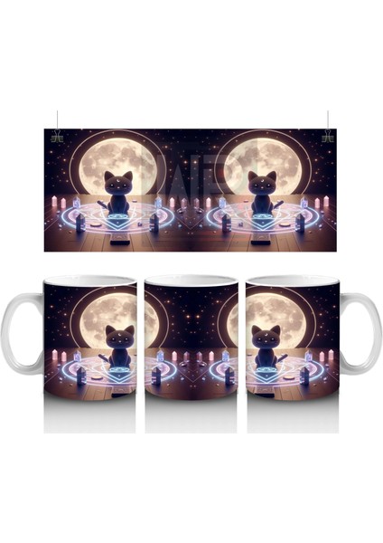 Büyü Halkası Içinde Ellerini Kaldıran Cadı Figürlü Mistik Cadılar Bayramı Baskılı Kupa Bardak