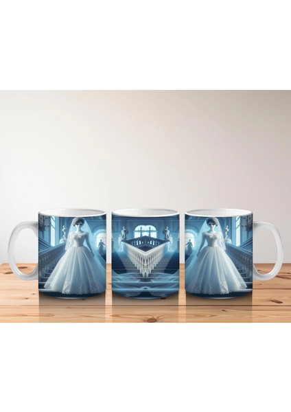 Beyaz Elbiseli Hayalet Gelin Figürlü Sisli Cadılar Bayramı Baskılı Kupa indirimleri