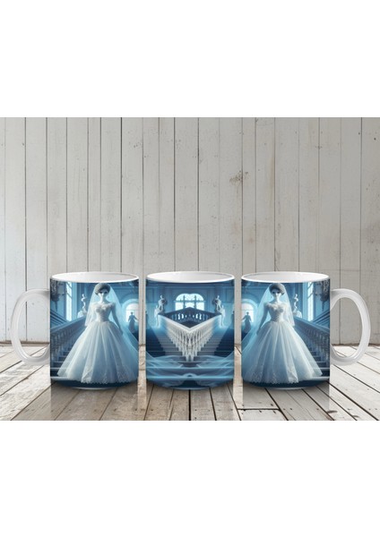 Beyaz Elbiseli Hayalet Gelin Figürlü Sisli Cadılar Bayramı Baskılı Kupa