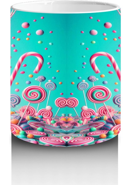 Pembe Arka Plan Üzerinde Şeker Dolu Külah Figürlü Cadılar Bayramı Baskılı Kupa Bardak modelleri