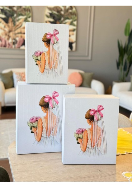 Çeyiz Kutusu-3 Lü Çeyiz Kutusu-Pembe Fiyonklu Gelin Kutusu-Gelin Bohça Kutusu-Gelin Kutusu fiyatları