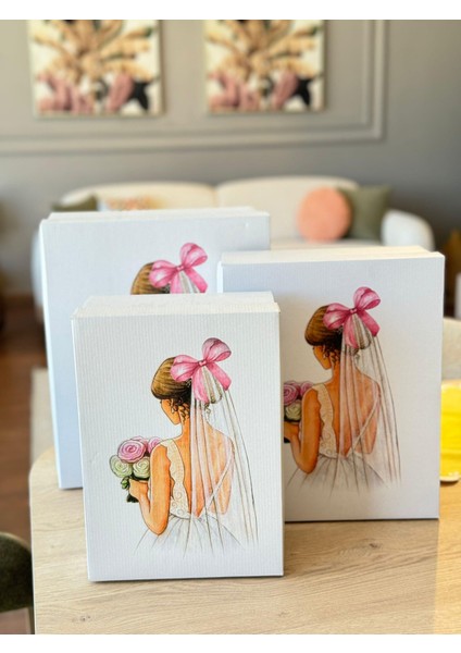 Çeyiz Kutusu-3 Lü Çeyiz Kutusu-Pembe Fiyonklu Gelin Kutusu-Gelin Bohça Kutusu-Gelin Kutusu modelleri