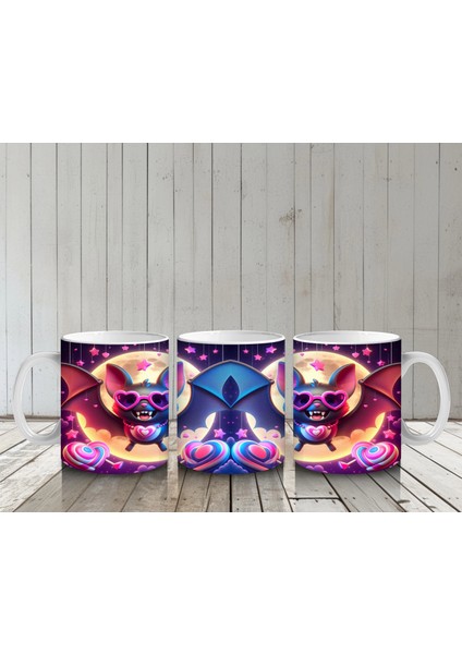 Neon Renkli Şeytan Maskesi Figürlü Korku Temalı Baskılı Kupa Bardak