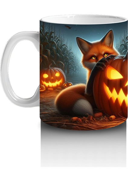 Alevli Gözleriyle Gülümseyen Balkabağı Figürlü Korku Temalı Cadılar Bayramı Baskılı Kupa Bardak fiyatları