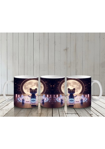 Büyü Halkası Içinde Ellerini Kaldıran Cadı Figürlü Mistik Cadılar Bayramı Baskılı Kupa Bardak