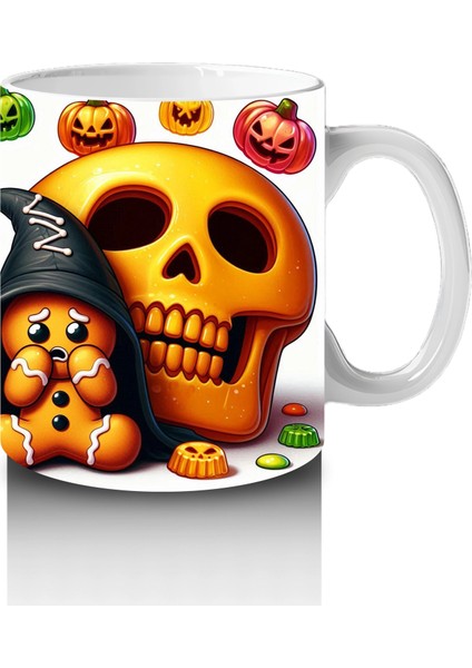 Şeker Sepetli Cadı ve Balkabağı Figürlü Sevimli Cadılar Bayramı Baskılı Kupa fırsatları