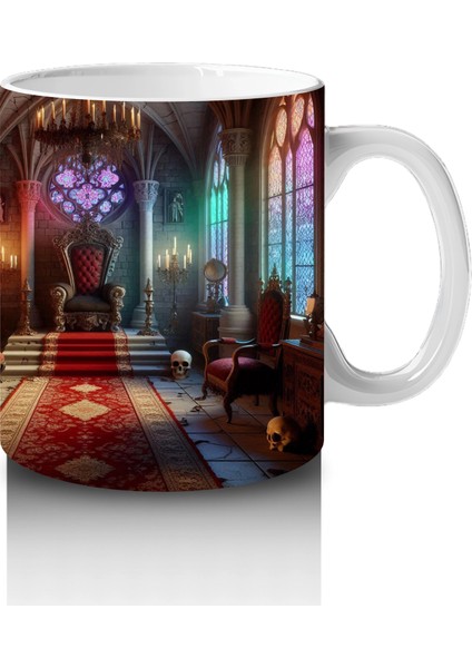 Minimal Tarzda Cadı Şapkası ve Mum Işığı Figürlü Cadılar Bayramı Baskılı Kupa fırsatları