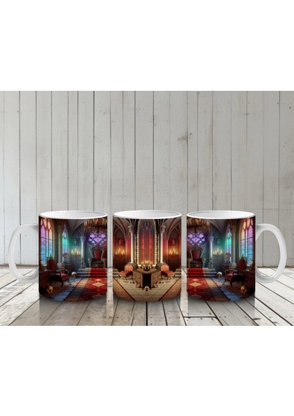 Minimal Tarzda Cadı Şapkası ve Mum Işığı Figürlü Cadılar Bayramı Baskılı Kupa