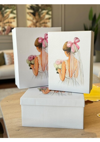 Çeyiz Kutusu-3 Lü Çeyiz Kutusu-Pembe Fiyonklu Gelin Kutusu-Gelin Bohça Kutusu-Gelin Kutusu indirimleri