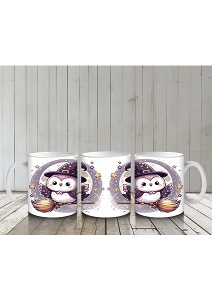 Sevimli Hayalet Figürlü Şeker Sepetli Çocuklara Özel Cadılar Bayramı Baskılı Kupa