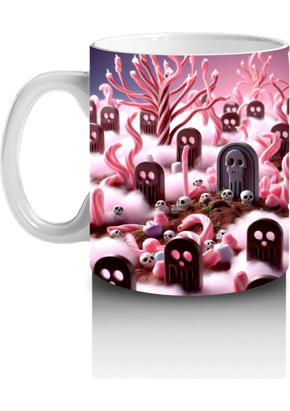 Pembe Arka Plan Üzerinde Vampir Kostümlü Çocuklar Figürlü Tatlı Cadılar Bayramı Baskılı Kupa Bardak fiyatları