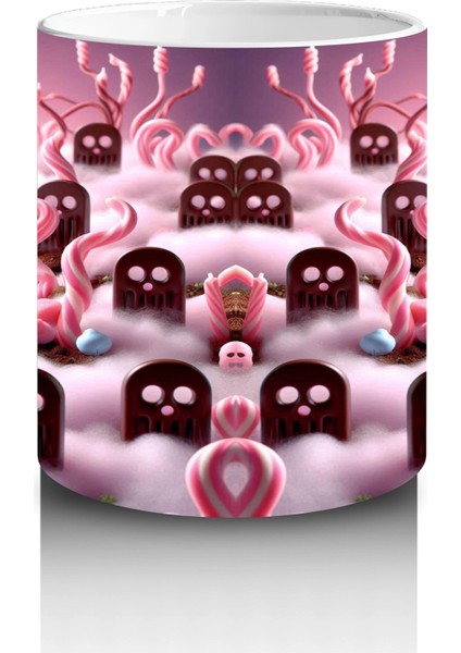 Pembe Arka Plan Üzerinde Vampir Kostümlü Çocuklar Figürlü Tatlı Cadılar Bayramı Baskılı Kupa Bardak modelleri