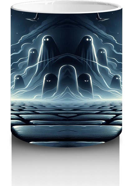 Dolunay Altında Kurbağa ve Cadı Silüeti Figürlü Cadılar Bayramı Baskılı Kupa modelleri