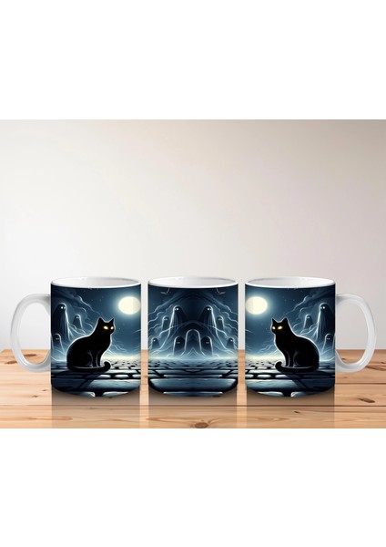 Dolunay Altında Kurbağa ve Cadı Silüeti Figürlü Cadılar Bayramı Baskılı Kupa indirimleri