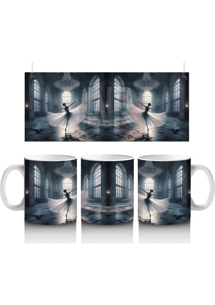 Kafesli Koridorda Maskeli Figürlü Tüyler Ürpertici Cadılar Bayramı Baskılı Kupa Bardak