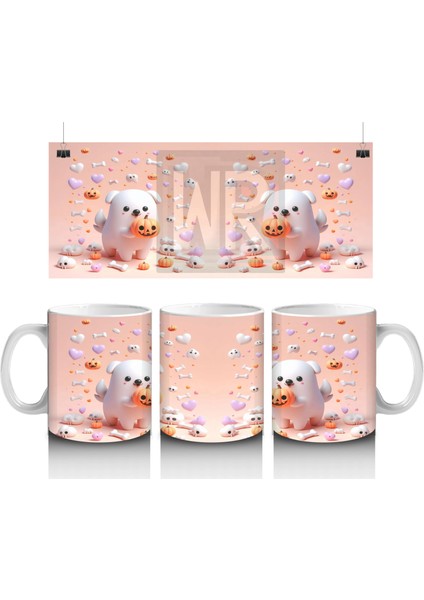 Pamuk Şekerli Sevimli Cadı Figürlü Çocuklara Özel Cadılar Bayramı Baskılı Kupa