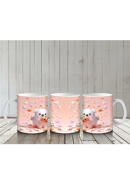 Pamuk Şekerli Sevimli Cadı Figürlü Çocuklara Özel Cadılar Bayramı Baskılı Kupa