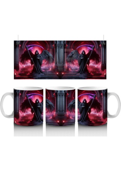 Karanlık Ormanda Kırmızı Işıklarla Aydınlatılmış Vampir Figürlü Cadılar Bayramı Baskılı Kupa Bardak