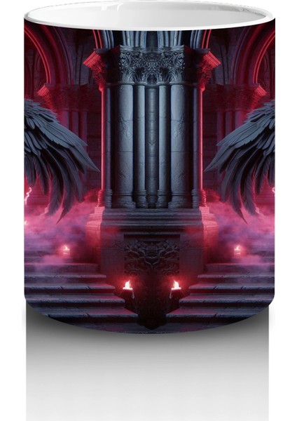 Karanlık Ormanda Kırmızı Işıklarla Aydınlatılmış Vampir Figürlü Cadılar Bayramı Baskılı Kupa Bardak modelleri